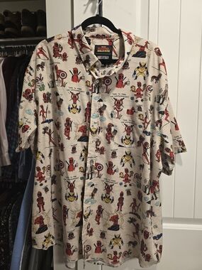 RSVLTS Beige Short-Sleeve Deadpool & Wolverine Comic Button-Up 3XL Shirt